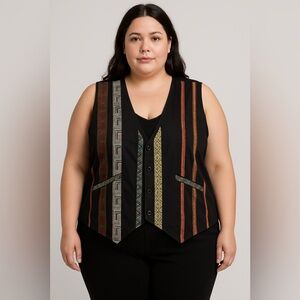 Vintage AGAPO 3X Vest Black Multicolor Woven Ethnic Southwestern Boho Unisex